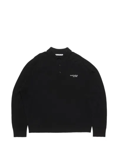 Acne Studios Logo Wool Polo Shirt In Black