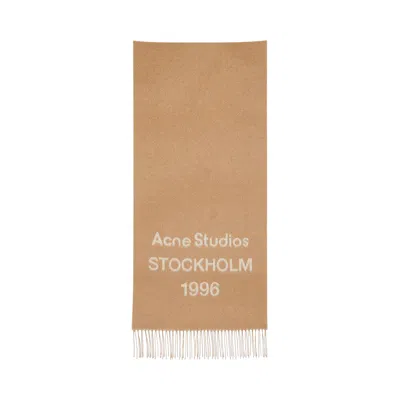 Pre-owned Acne Studios Logo Wool Scarf 'camel/ecru' | Tan | Men's Size Onesize In Beige