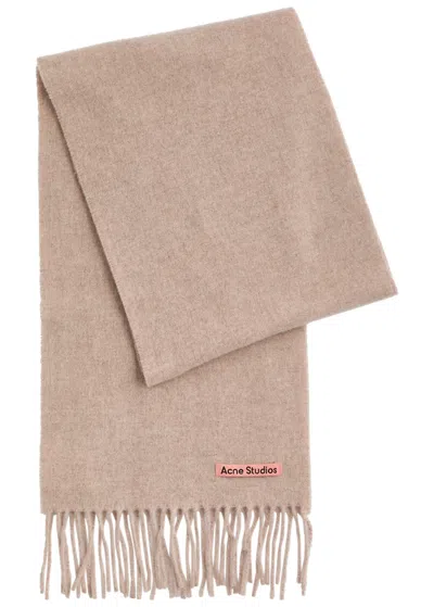 Acne Studios Logo Wool Scarf In Ecru