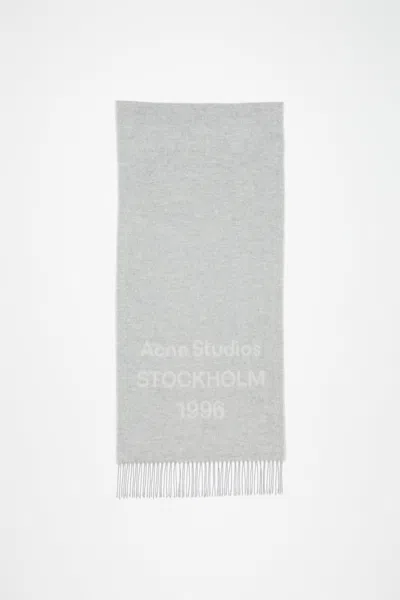 Acne Studios Logo Wool Scarf In Light Grey Melange,white