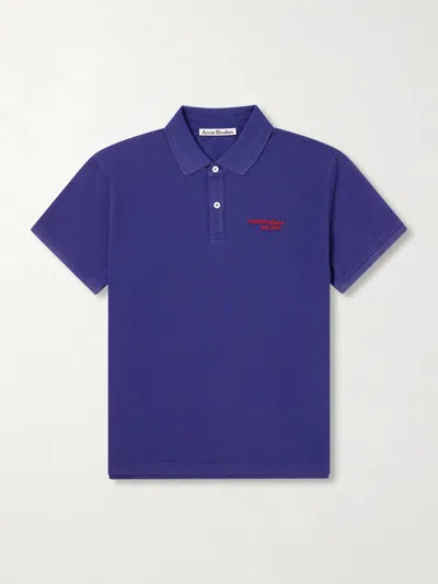 Acne Studios Logo-embroidered Cotton-piqué Polo Shirt In Blue