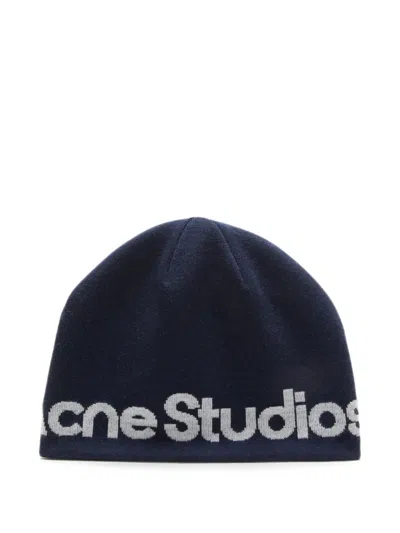 Acne Studios Logo-intarsia Beanie Hat In Blue
