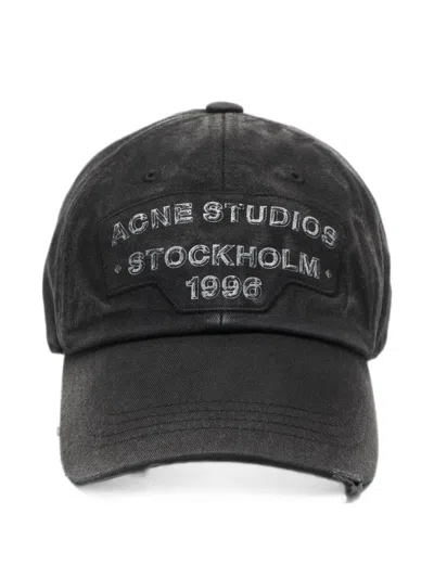 Acne Studios Logo-patch Distressed Baseball Cap In Green
