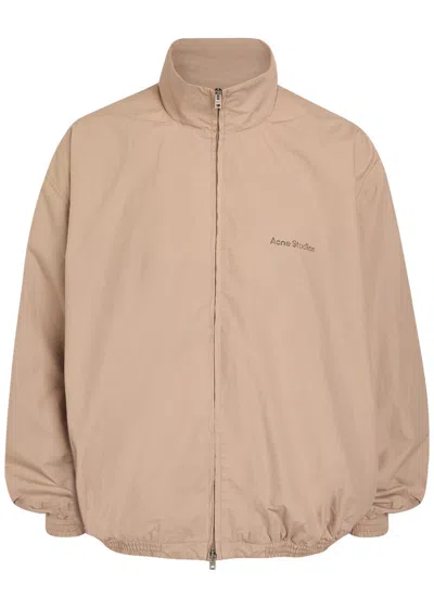 Acne Studios Logo-print Cotton-poplin Jacket In Brown