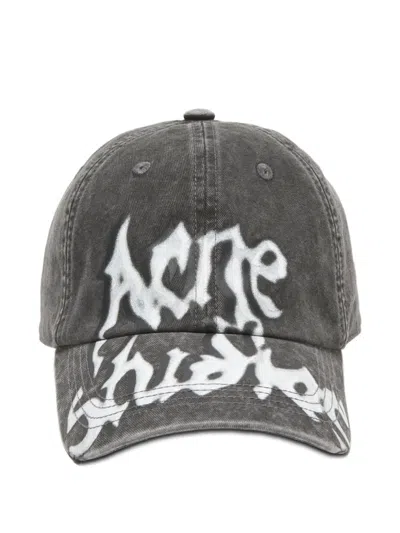 Acne Studios Logo-print Cotton-twill Baseball Cap In Gray