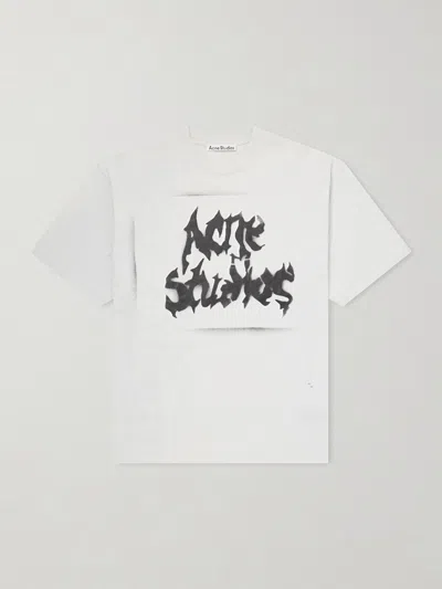 Acne Studios Logo-print Distressed Cotton-blend Jersey T-shirt In White