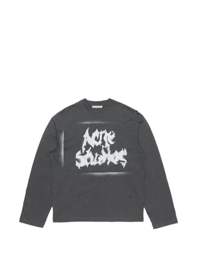 Acne Studios Logo-print Distressed Long-sleeve T-shirt In Gray