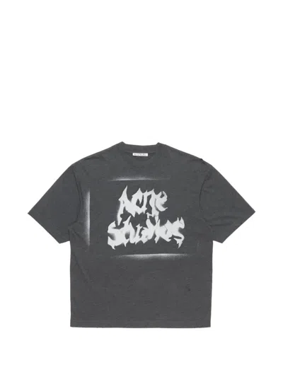 Acne Studios Logo-print Distressed T-shirt In Gray