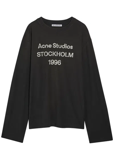 Acne Studios Logo-print Long-sleeve Cotton-blend T-shirt In Black