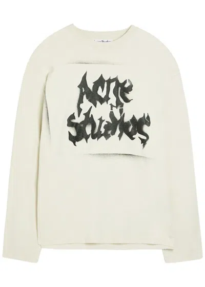 Acne Studios Logo-print Long-sleeve Cotton-blend T-shirt In White