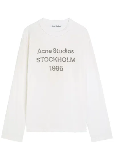 Acne Studios Logo-print Long-sleeve Cotton-blend T-shirt In White