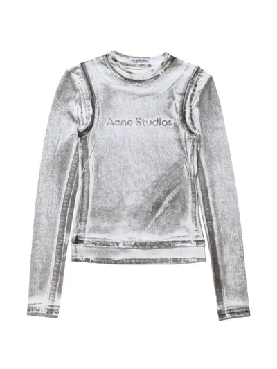 Acne Studios Logo-print Long-sleeve Top In Gray