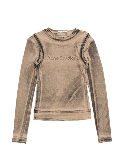 Acne Studios Logo-print Long-sleeve T-shirt In Brown