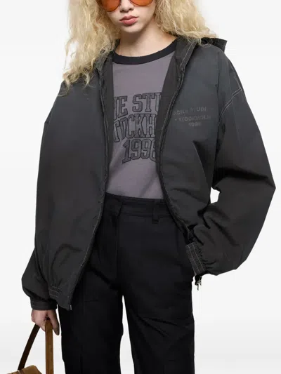 Acne Studios Logo-print Zip-up Hoodie In Schwarz