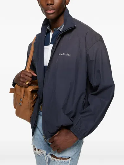 Acne Studios Logo-print Zip-up Jacket In Blue