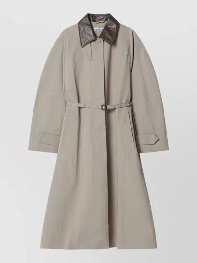 ACNE STUDIOS LONG JACKET BELTED WAIST CONTRAST COLLAR POCKETS