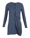 Acne Studios Long Sleeve Asymmetric Mini Dress In Navy Blue Viscose In Blue