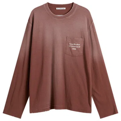 Acne Studios Long Sleeve Crewneck T-shirt With Logo Chest Pocket In Brown