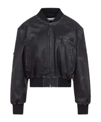 Acne Studios Long Sleeve Leather Jacket In Black