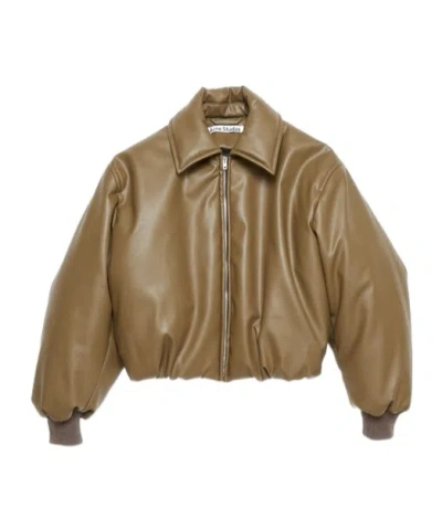 Acne Studios Faux Leather Zipped Bomber Jacket In Beige
