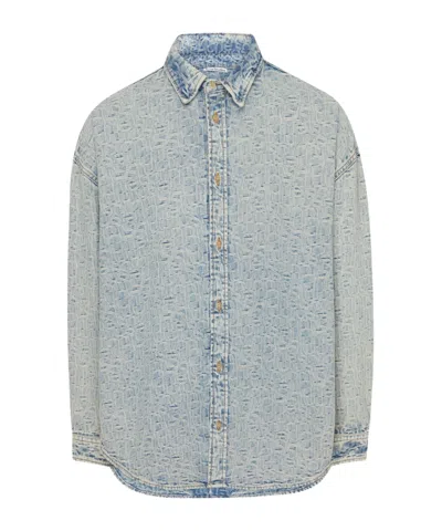 Acne Studios Jacquard Monogram Denim Shirt In Blue Beige