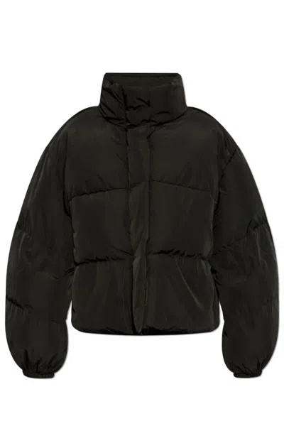 Acne Studios Womens Anthracite Black High-neck Zip-pockets Relaxed-fit Shell-down Jacket