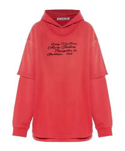 Acne Studios Long-sleeved Hooded Sweatshirt In Red