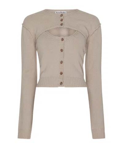 Acne Studios Long-sleeved Knitted Cardigan In Nude