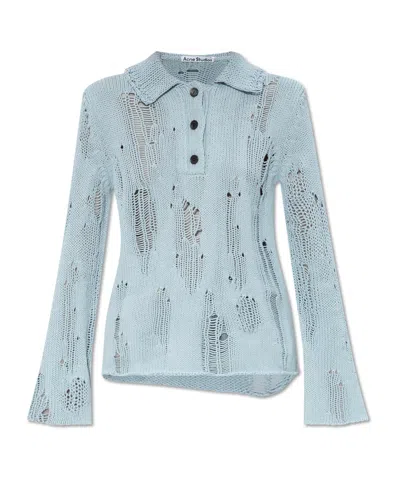 Acne Studios Long-sleeved Knitted Sweater In Blue