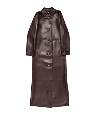 Acne Studios Long-sleeved Leather Coat In Brown