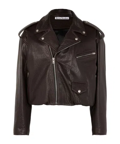 Acne Studios Leather Bomber Jacket With Epaulettes And Textured Finish In Black