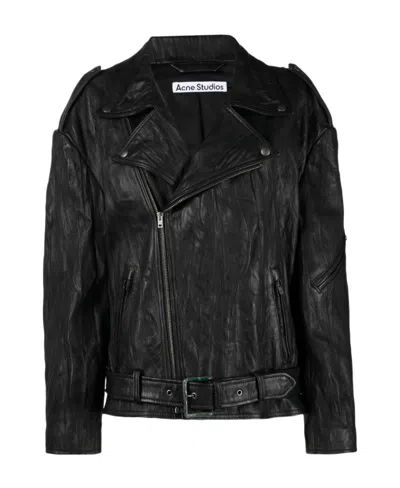 Acne Studios Long-sleeved Leather Jacket In Black
