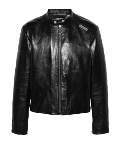 Acne Studios Long-sleeved Leather Jacket In Black
