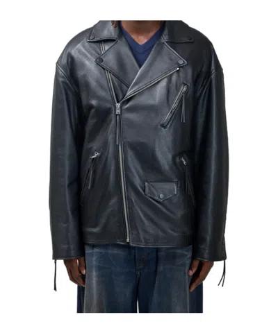Acne Studios Long-sleeved Leather Jacket In Black