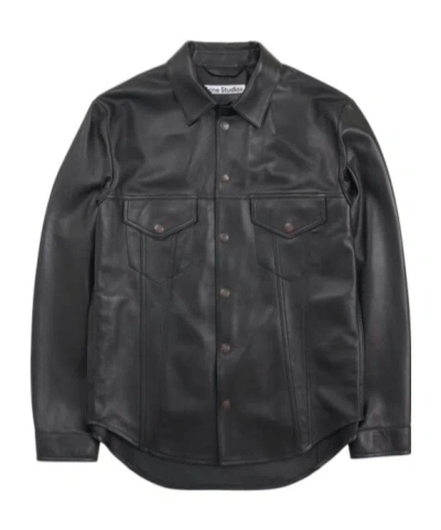 Acne Studios Long-sleeved Leather Jacket In Black