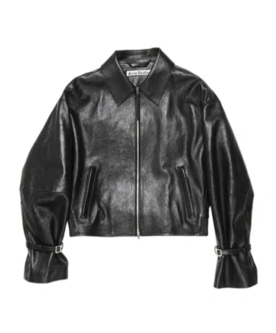 Acne Studios Long-sleeved Leather Jacket In Black