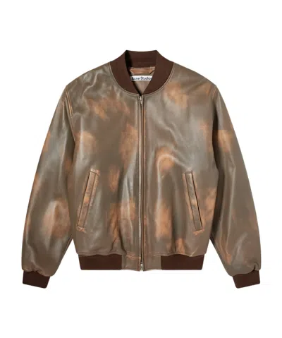 Acne Studios Long-sleeved Zipper Leather Jacket In Brown