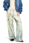 Acne Studios Womens White Green Graphic-print Wide-leg Denim Jeans In Blue