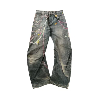 Pre-owned Acne Studios Loose Fit Printed Jeans 'mid Blue' | Men's Size 50