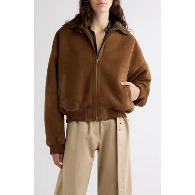 Acne Studios Lybrand Genuine Shearling Bomber Jacket In Brown