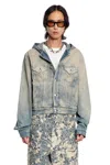 Acne Studios Mens Orayo Penicillin Hooded Denim Jacket Mid Blue Xl In Blue