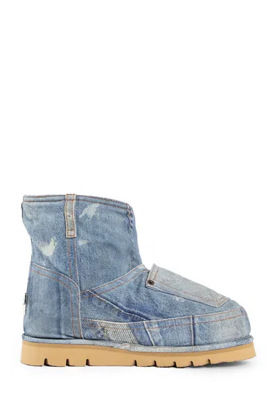 Acne Studios Denim-print Boots In Blue