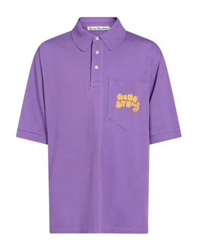 Acne Studios Man Polo Shirt Mauve Size L Cotton In Purple