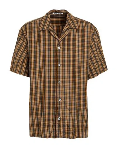 Acne Studios Plaid-check Print Cotton Shirt In Beige