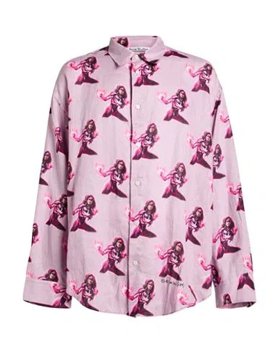 Acne Studios Man Shirt Mauve Size 40 Linen In Purple