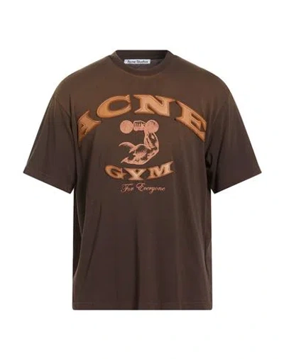 Acne Studios Man T-shirt Dark Brown Size M Cotton