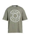 Acne Studios Man T-shirt Khaki Size L Cotton, Polyester In Gray