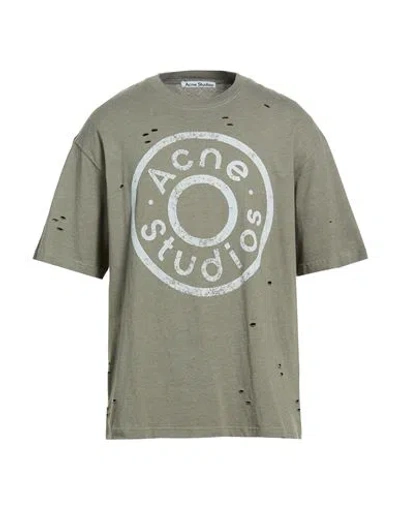 Acne Studios Man T-shirt Khaki Size L Cotton, Polyester In Gray