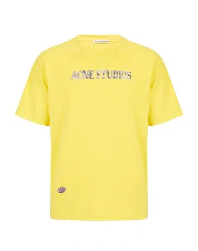 Acne Studios Man T-shirt Yellow Size L Cotton, Hemp