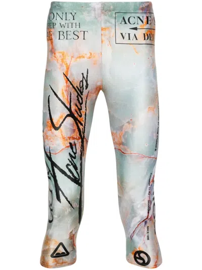 Acne Studios Marble Artwork-print Cropped Leggings In Abi Pastel Green